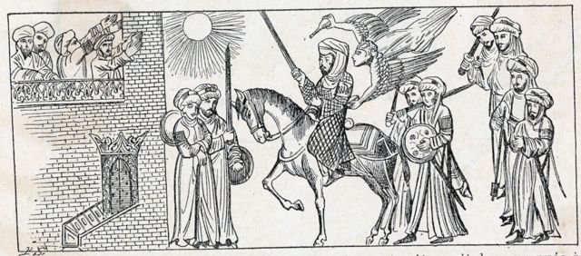 Illustration of Prophet Muhammad riding a horse