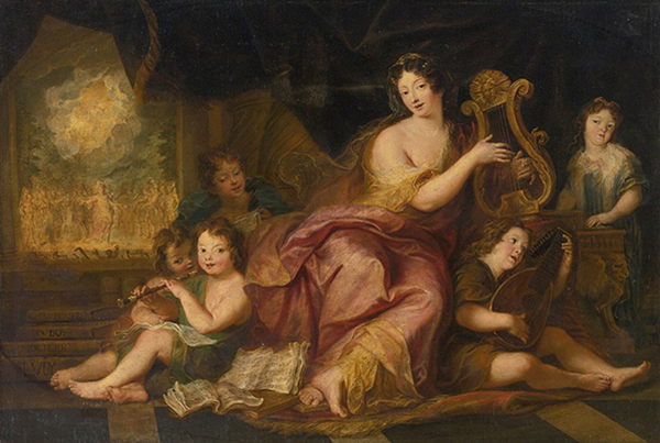 Antoine Coypel, Allégorie de la Musique. Portrait de Madame de Maintenon avec les enfants naturels de Louis XIV, vers 1684.