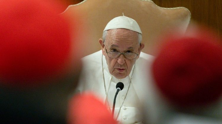 The Pope during the meeting with the cardinals