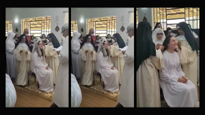 Video shows noviça irmã Maria Angélica cutting hair and receiving religious habit
