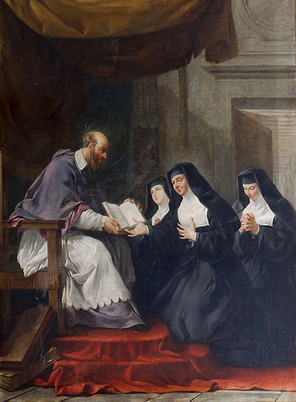 Saint François de Sales donnant à sainte Jeanne de Chantal la règle de l'ordre de la Visitation, Noël Hallé, XVIIIe siècle.