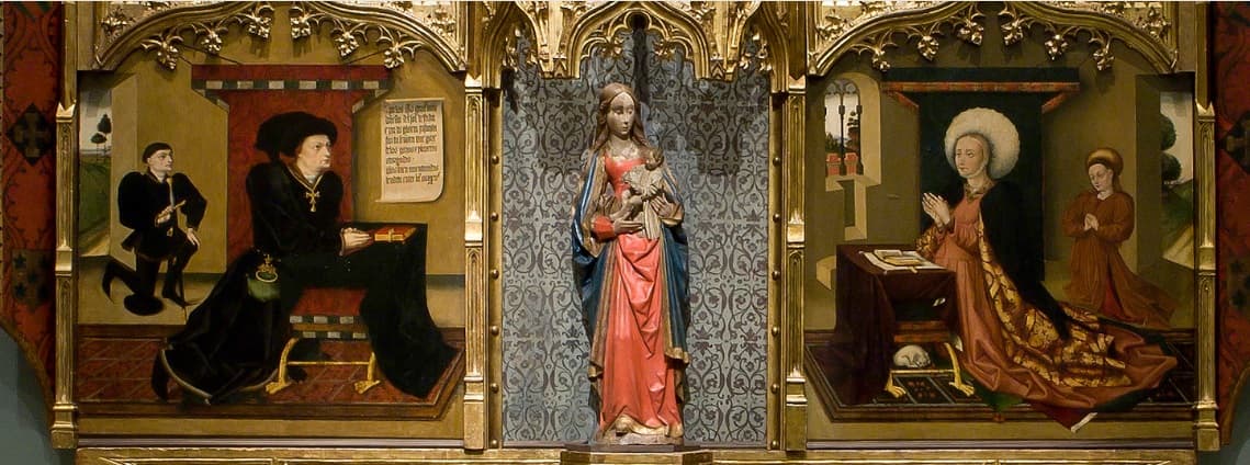 The Marquis of Santillana prays to the Virgin in the famous altarpiece