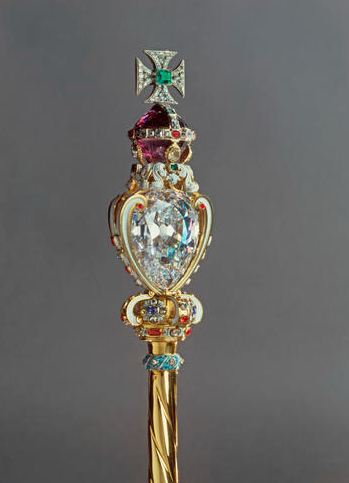 The scepter represents the temporal power of the sovereign and is associated with good government.
