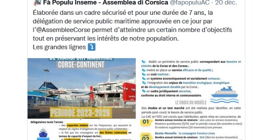 The maritime file, a classic in the tweets of the one who hides behind the name of the first president of the Assembly of Corsica.  - Twitter screenshot