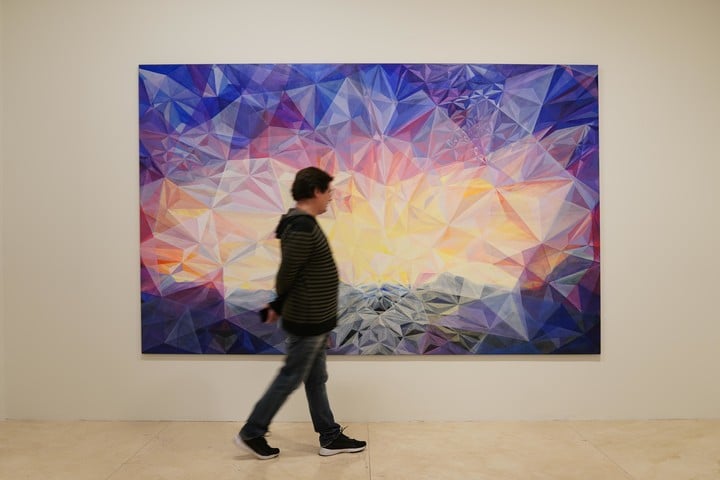 The large-sized painting Aurora by Nicolás Domínguez Nacif is suited to a search for metaphysical meaning.  Photo Juano Tesone