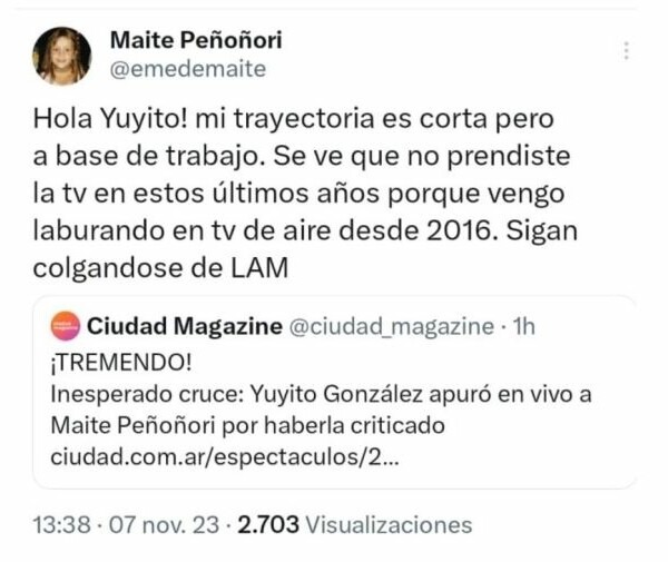 Maite Peñoñori arremetió contra Yuyito González por ningunearla en vivo: “Sigan colgándose de LAM”